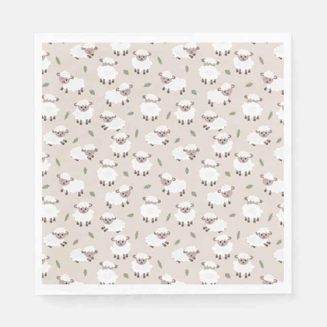 Serviette En Papier Sheep & Lamb Cute Hand Drawn Farm Animals (Devant)