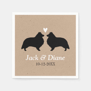 Serviette En Papier Shelties Couple de Mariage avec Texte Personnalisé