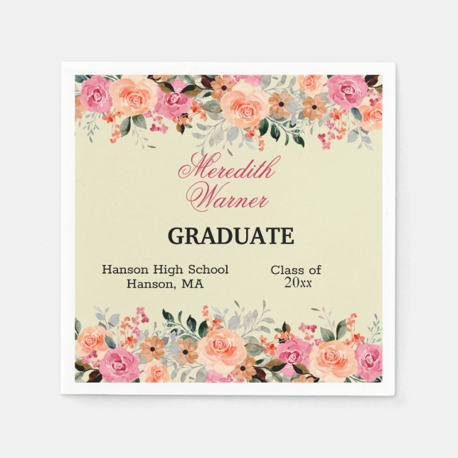 Serviette En Papier Sherbet Color Floral Graduation Party (Devant)