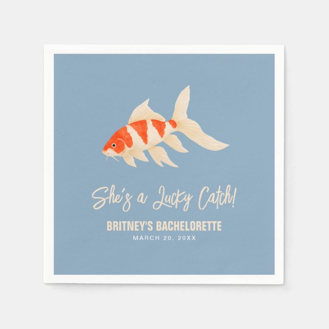Serviette En Papier She's A Lucky Catch Koi Fish Blue Bachelorette (Devant)