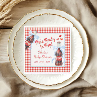 Serviette En Papier She's Ready to Pop Baby Shower | Red Gingham