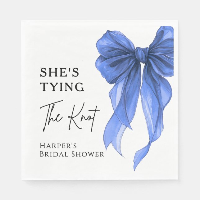 Serviette En Papier She's Tying The Knot Blue Bow Bridal Shower (Devant)