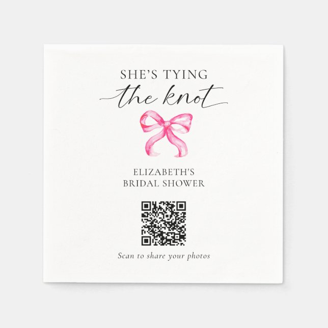 Serviette En Papier She's Tying the Knot Bridal Shower QR Photo Share (Devant)