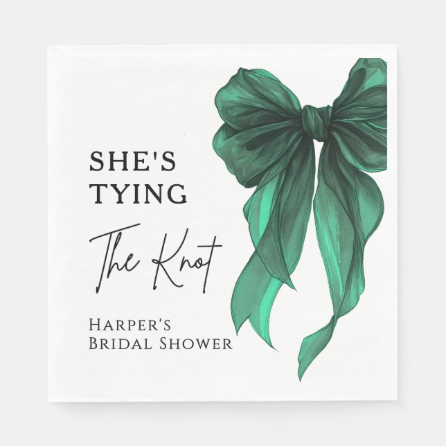 Serviette En Papier She's Tying The Knot Green Bow Bridal Shower (Devant)