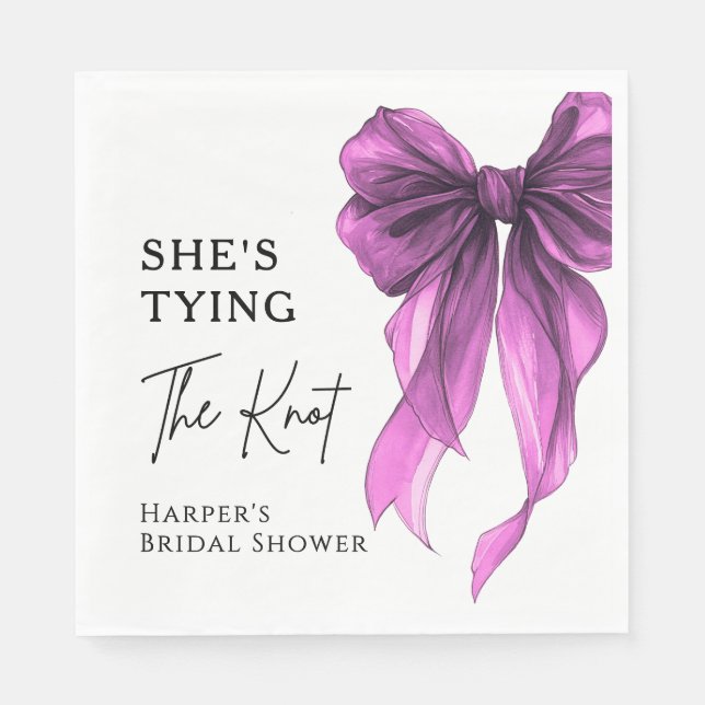 Serviette En Papier She's Tying The Knot Purple Bow Bridal Shower (Devant)