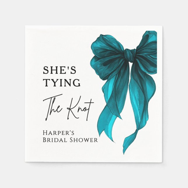 Serviette En Papier She's Tying The Knot Turquoise Bow Bridal Shower (Devant)