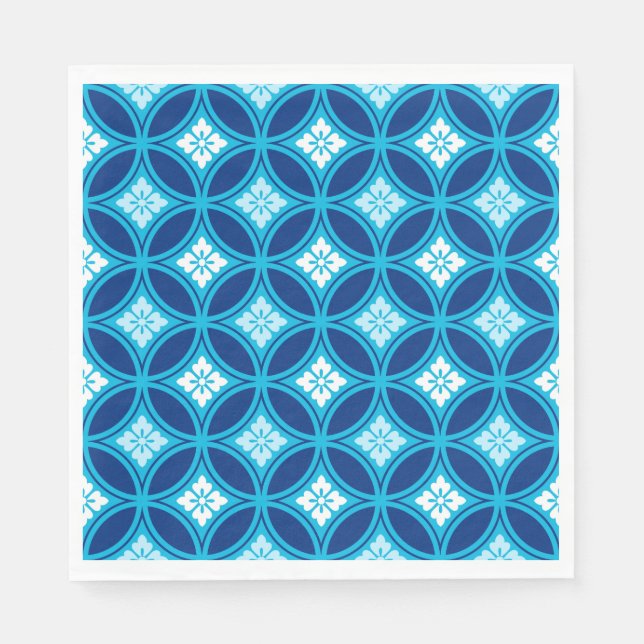 Serviette En Papier Shippo avec Motif à Fleur, Deep Indigo Blue (Devant)