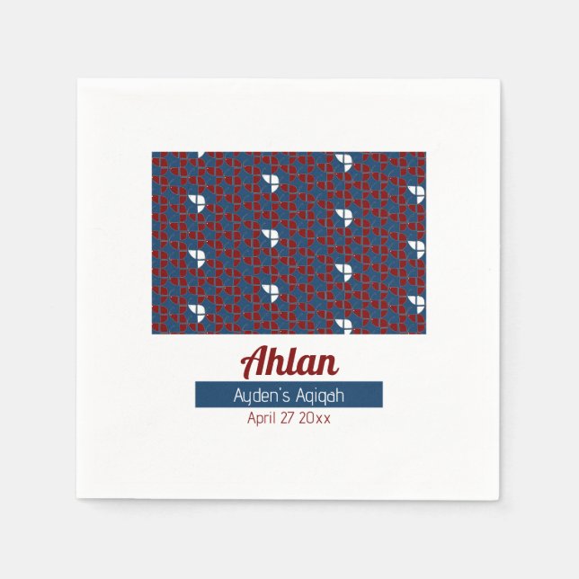 Serviette En Papier SHRIMPLY Red Blue Motif, Baby shower Aqiqah (Devant)