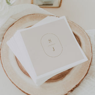 Serviette En Papier SHYLAH Élégant Crème Doré Monogramme Mariage Vinta