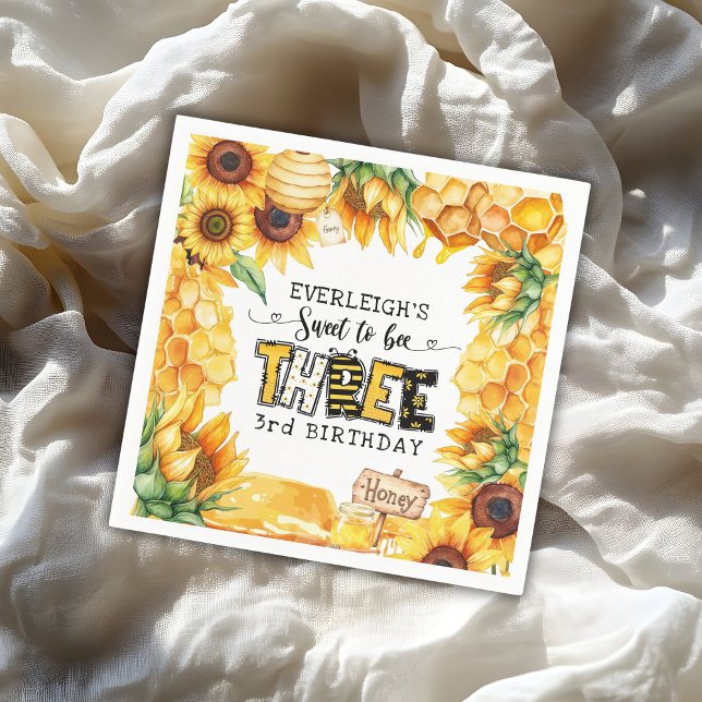 Serviette En Papier Si doux à être trois fleuris 3e anniversaire (Créateur téléchargé)