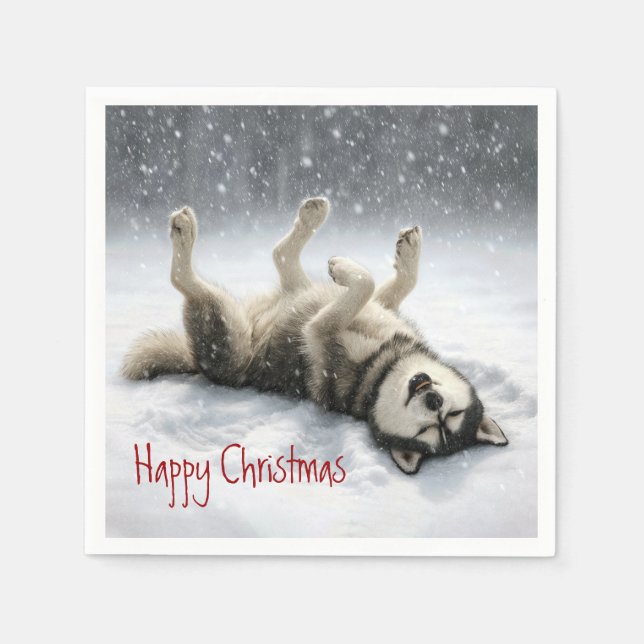 Serviette En Papier Siberian Huskey Creating a Snow Angel (Devant)