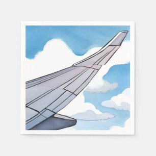 Serviette En Papier Siège Fenêtre Aile d'Avion Ciel Aquarelle Voyage
