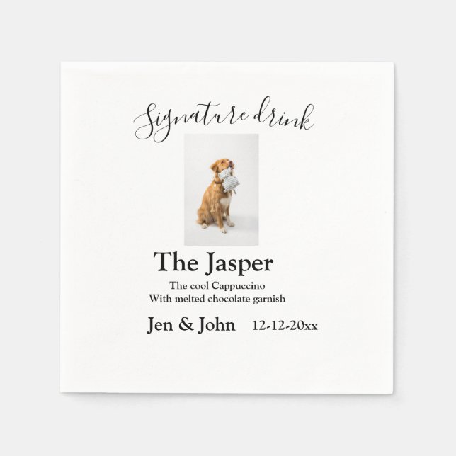 Serviette En Papier Signature boisson ajouter l'animal photo nom date  (Devant)