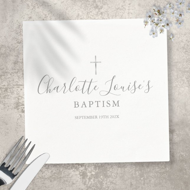 Serviette En Papier Signature moderne Argent Baptême Christening (Créateur téléchargé)
