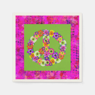 Serviette En Papier Signe de Paix Floral sur Pétales Vert Lime