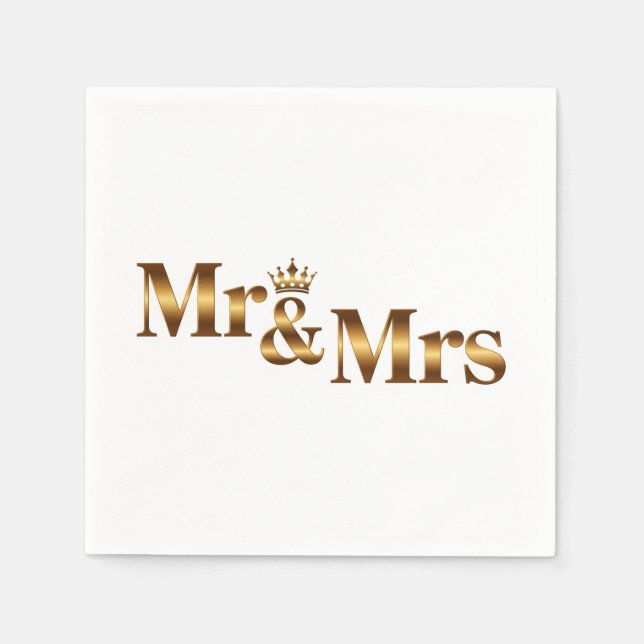Serviette En Papier Signe Mariage M & Mme Gold de luxe | Élégante nupt (Devant)