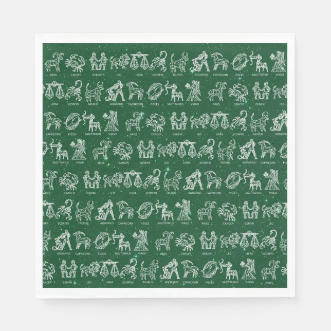 Serviette En Papier SIGNE Zodiaque Napkin(Vert) (Devant)