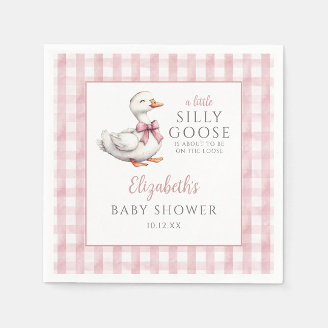 Serviette En Papier Silencieux Petit Goose Rose En vichy Baby shower (Devant)