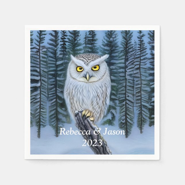 Serviette En Papier Silent Watch - Northern Winter Woods Grey Owl (Devant)