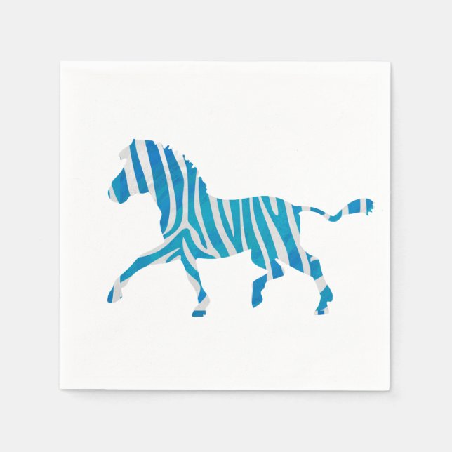 Serviette En Papier Silhouette bleue et blanche Zebra (Devant)