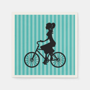 Serviette En Papier Silhouette cycliste pour fille rétro
