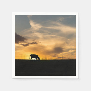 Serviette En Papier Silhouette de coucher du soleil de bétail