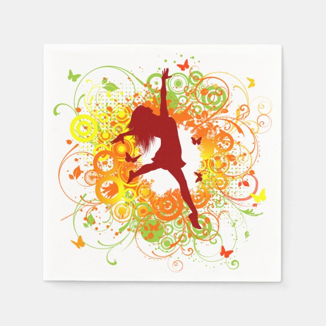 Serviette En Papier Silhouette de danseuse avec volutes florales (Devant)