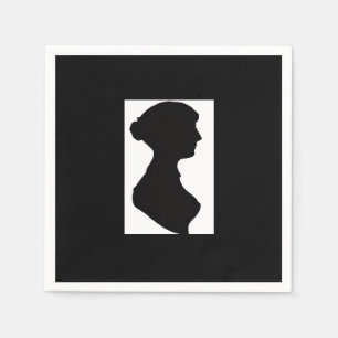 Serviette En Papier Silhouette de Jane Austen sur fond noir