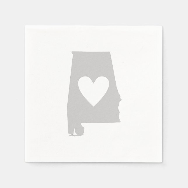 Serviette En Papier Silhouette de l'état de Heart Alabama (Devant)