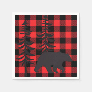 Serviette En Papier Silhouette de l'ours noir à plaid rouge