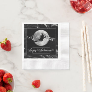 Serviette En Papier Silhouette de sorcière noire Halloween