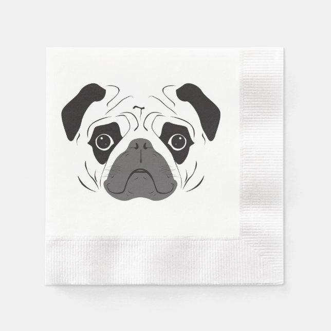 Serviette En Papier Silhouette de visage de Pug (Devant)