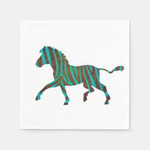 Serviette En Papier Silhouette d'impression Brown et Turquoise Zebra