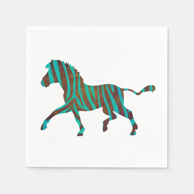 Serviette En Papier Silhouette d'impression Brown et Turquoise Zebra (Devant)