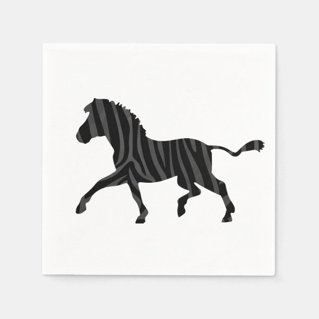 Serviette En Papier Silhouette d'impression noir et gris Zebra (Devant)