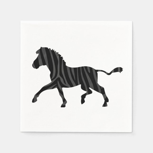 Serviette En Papier Silhouette d'impression noir et gris Zebra (Devant)
