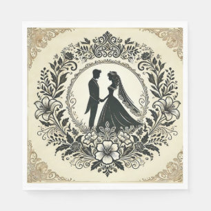Serviette En Papier Silhouette élégant d'un couple de mariés