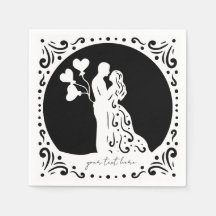 Silhouette Mariage Couple Papier blanc serviettes