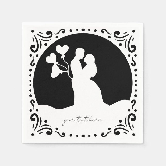 Serviette En Papier Silhouette Mariage Couple Papier blanc serviettes (Devant)