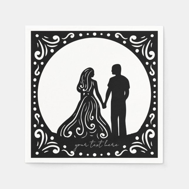 Serviette En Papier Silhouette Mariage Couple Papier noir serviettes (Devant)