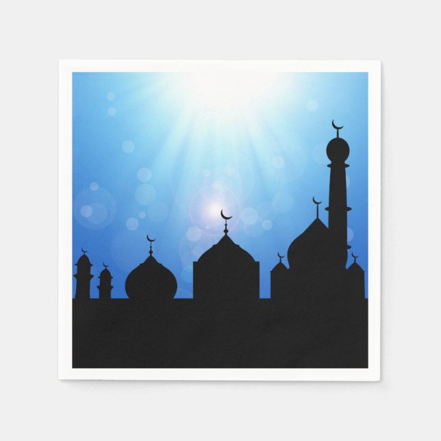 Serviette En Papier Silhouette mosquée avec rayons solaires - Papier N (Devant)