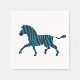 Serviette En Papier Silhouette noir et bleu Zebra