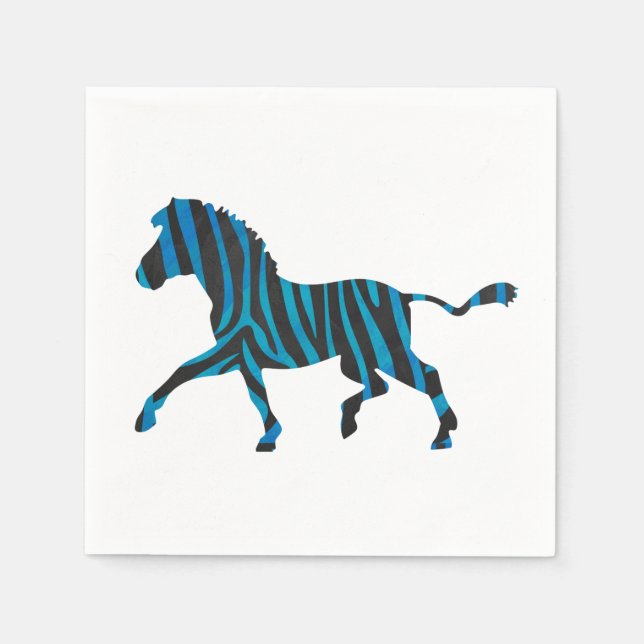 Serviette En Papier Silhouette noire et bleue Zebra (Devant)