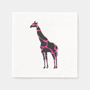 Serviette En Papier Silhouette noire et rose chaud de la Girafe