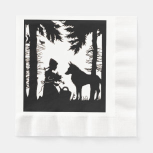 Serviette En Papier Silhouette Noire Rouge Hood Wolf Woods