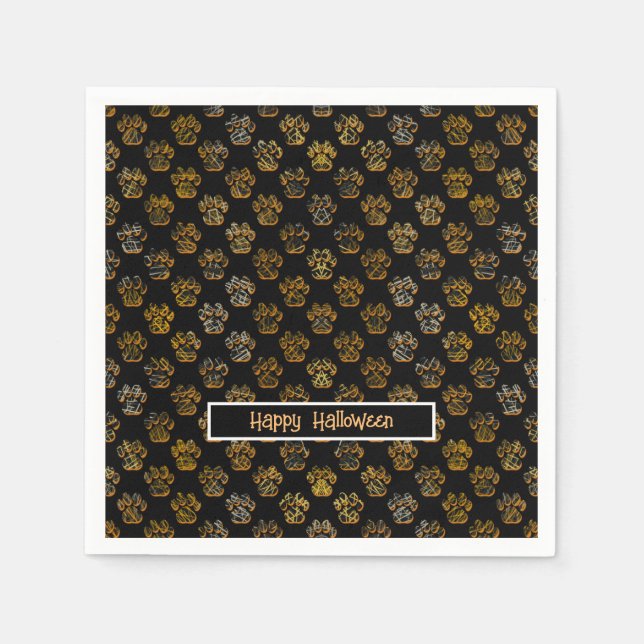 Serviette En Papier Silhouette Paw Animal Halloween Pawty Black (Devant)