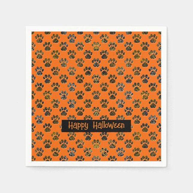 Serviette En Papier Silhouette Paw Animal Halloween Pawty Orange (Devant)