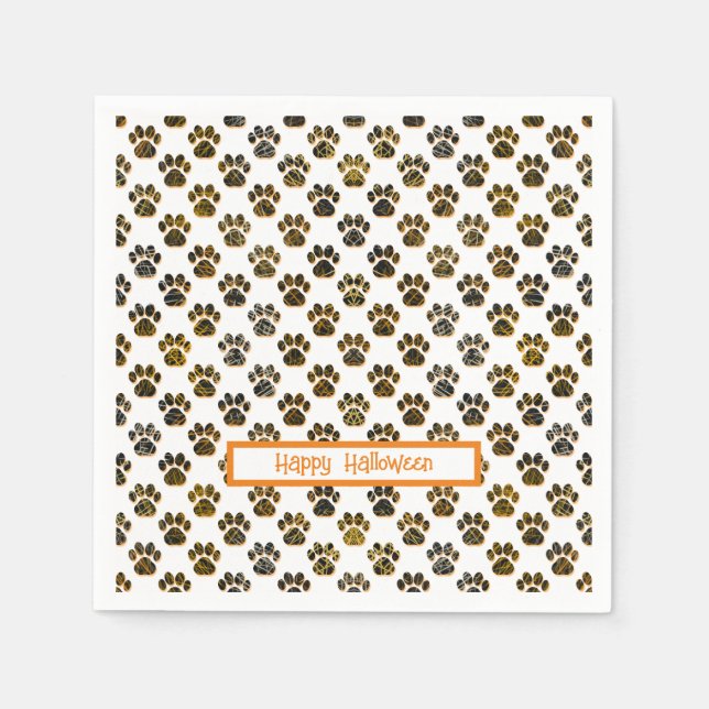 Serviette En Papier Silhouette Paw Halloween Blanc Pawty (Devant)