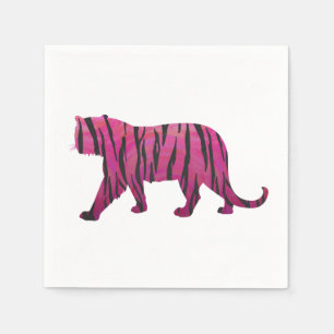 Serviette En Papier Silhouette Pink et Tigre noir