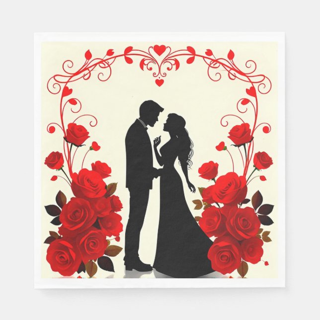Serviette En Papier Silhouette romantique d'un couple (Devant)